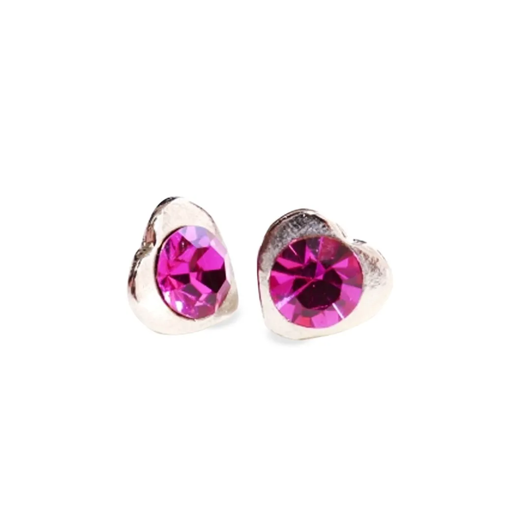 BRINCO CORAÇÃO PRATA COM PEDRA ROSA