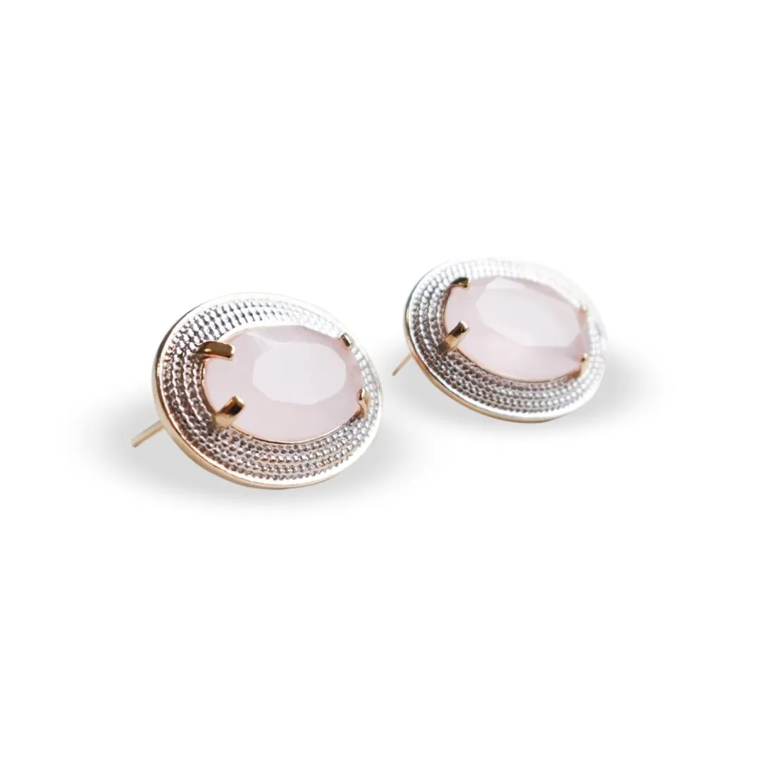 BRINCO OVAL COM PEDRA ROSA 