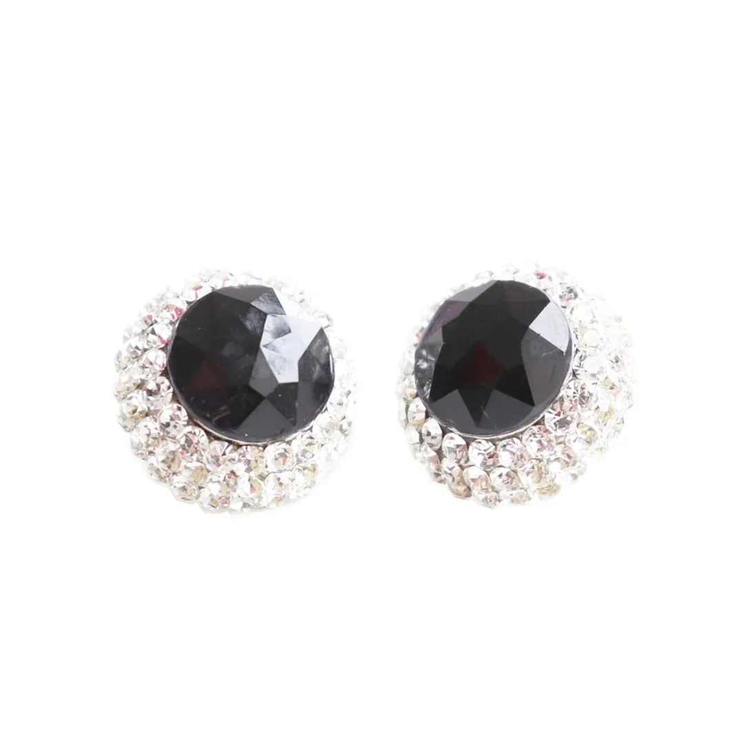 BRINCO REDONDO DE STRASS PRATA COM PEDRA PRETA 