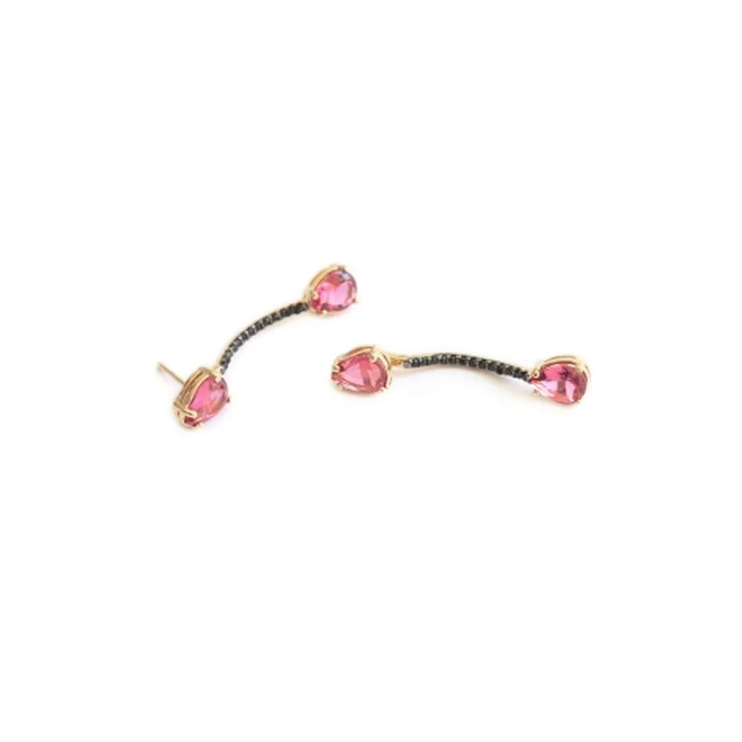 BRINCO DOURADA COM STRASS PRATA E PEDRA ROSA 