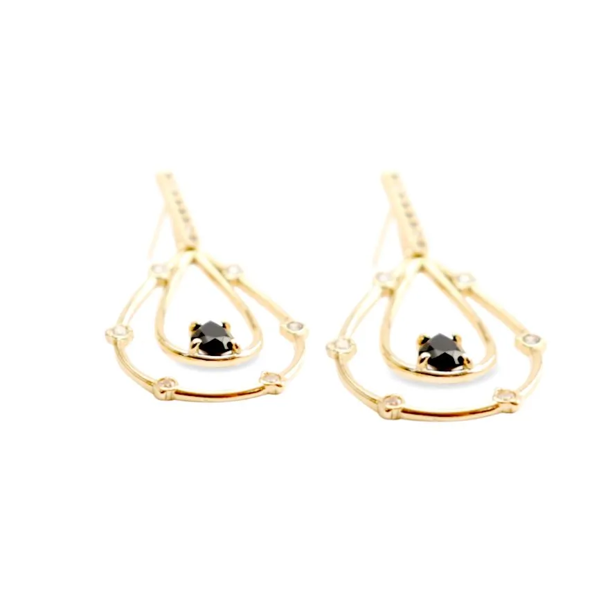 BRINCO GOTA STRASS E PEDRA PRETA 