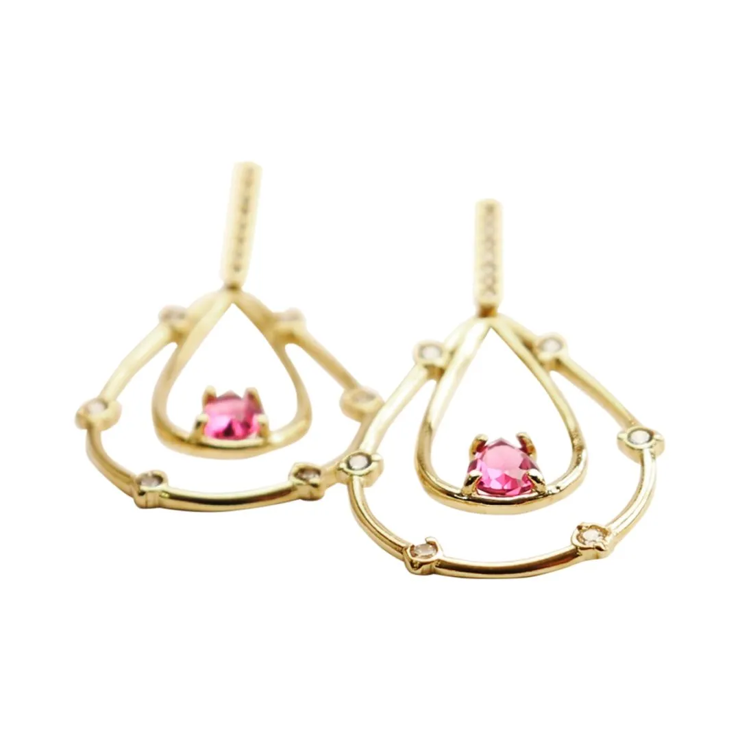 BRINCO GOTA STRASS E PEDRA ROSA 