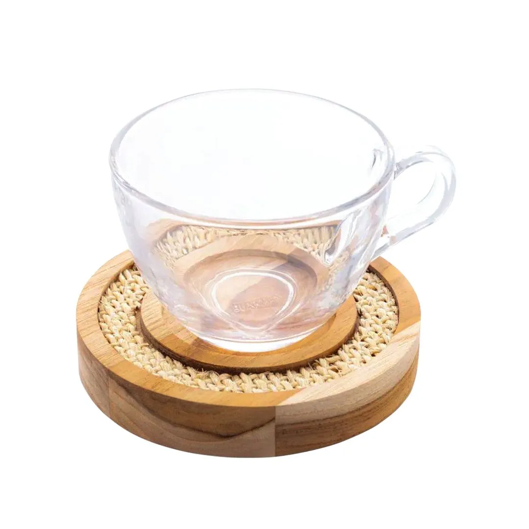 CONJUNTO 6 XÍCARAS C/PIRES MADEIRA TECA COM SISAL 190ML