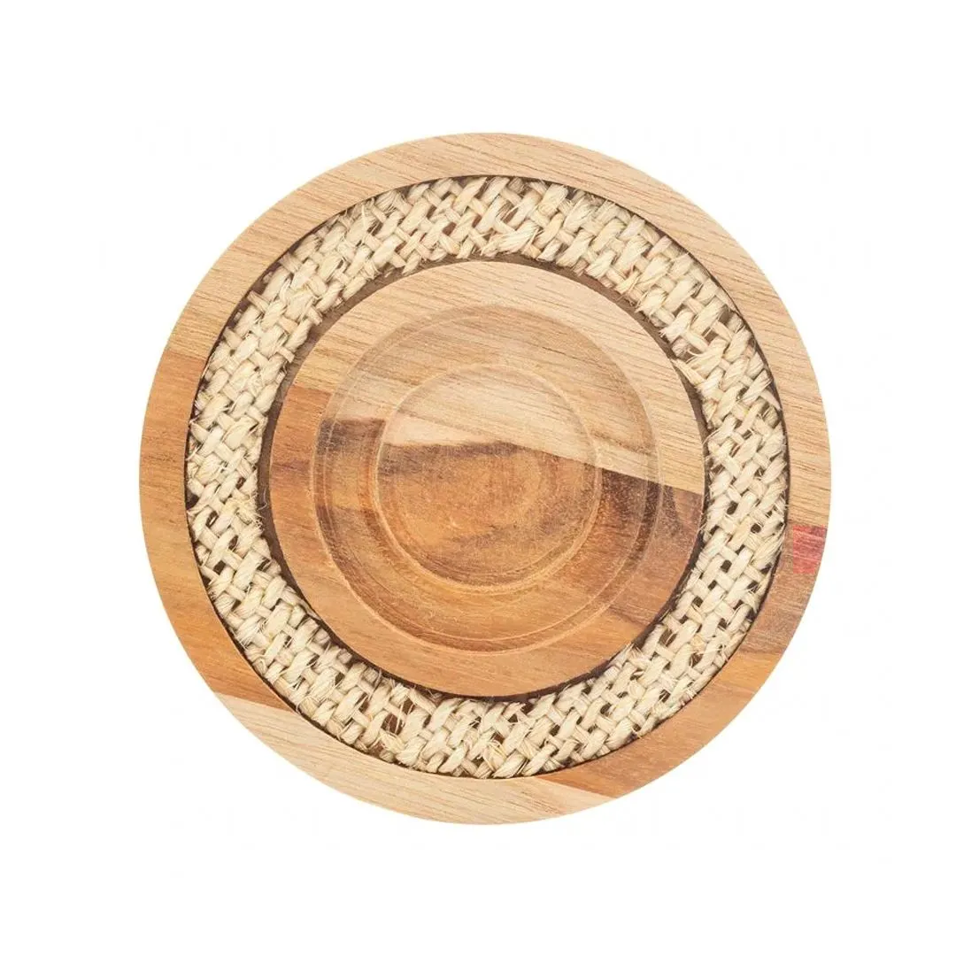 CONJUNTO 6 XÍCARAS C/PIRES MADEIRA TECA COM SISAL 190ML