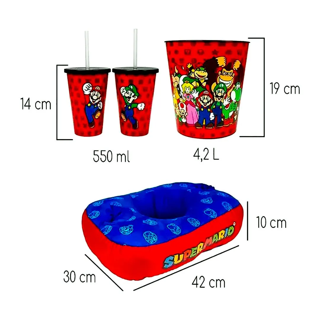 KIT ALMOFADA PIPOCA FIBRA SUEDE SUPER MARIO EVERGREEN 