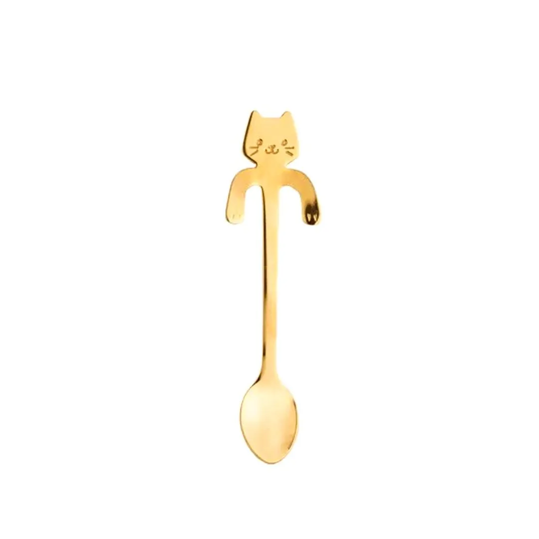 CONJUNTO 4 COLHERES AÇO INOX P/CHÁ CAT DOURADO