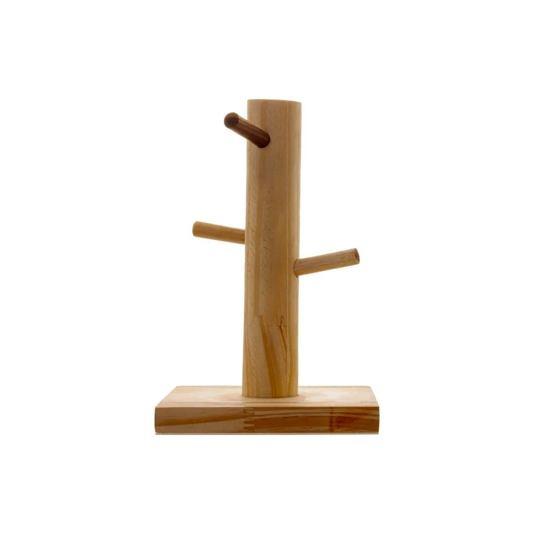 SUPORTE PARA XÍCARAS DE MADEIRA PINUS COM 4 CANECAS