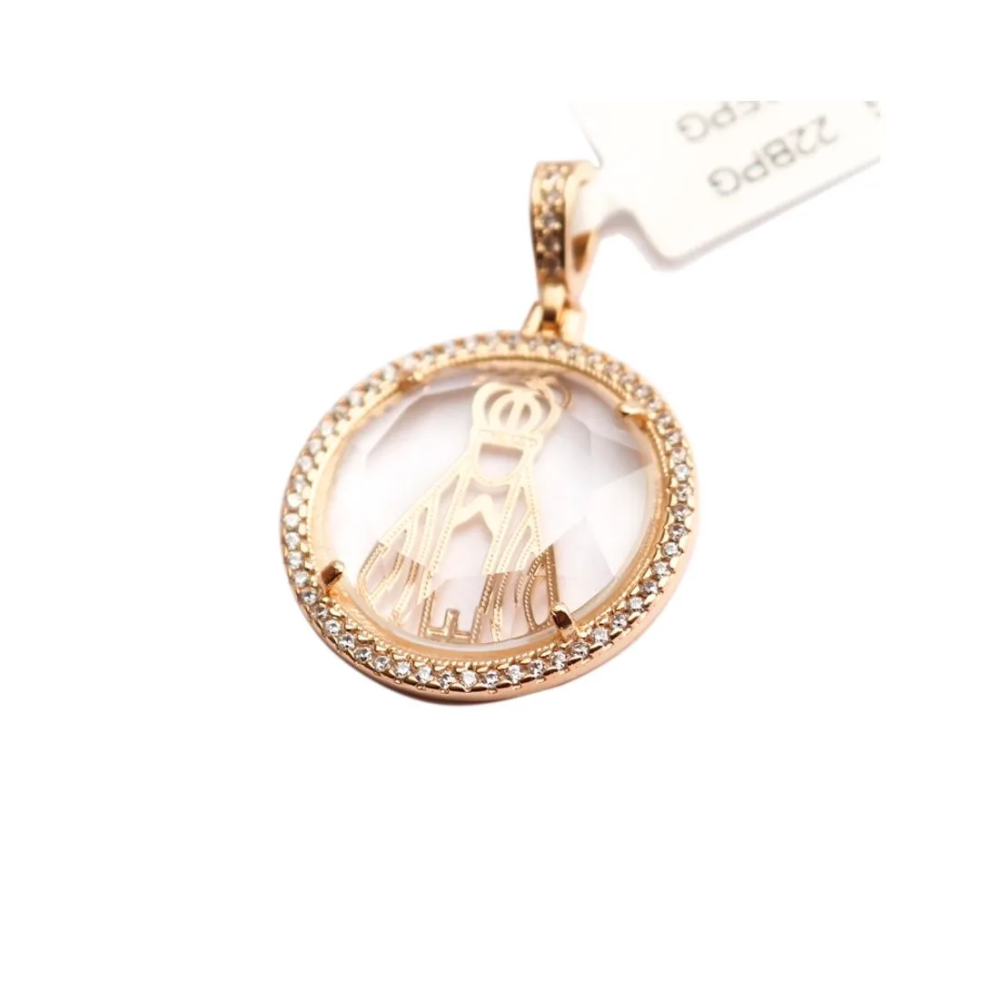 PINGENTE DOURADO COM STRASS PRATA E IMAGEM N.SRA 