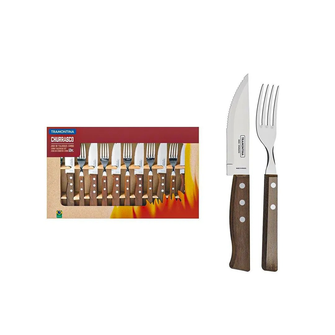 JOGO PARA CHURRASCO 12 PEÇAS TRADICIONAL - SORTIDOS COM LÂMINAS DE AÇO INOX E CABO