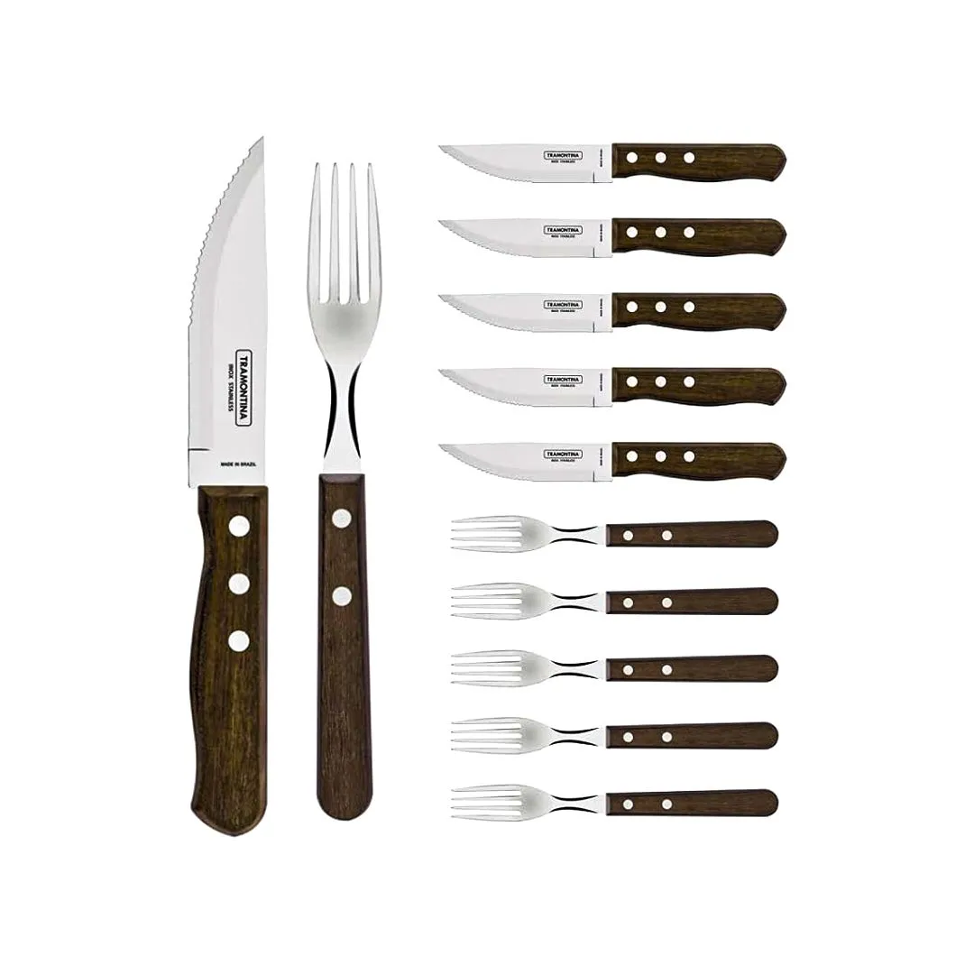 JOGO PARA CHURRASCO 12 PEÇAS TRADICIONAL - SORTIDOS COM LÂMINAS DE AÇO INOX E CABO