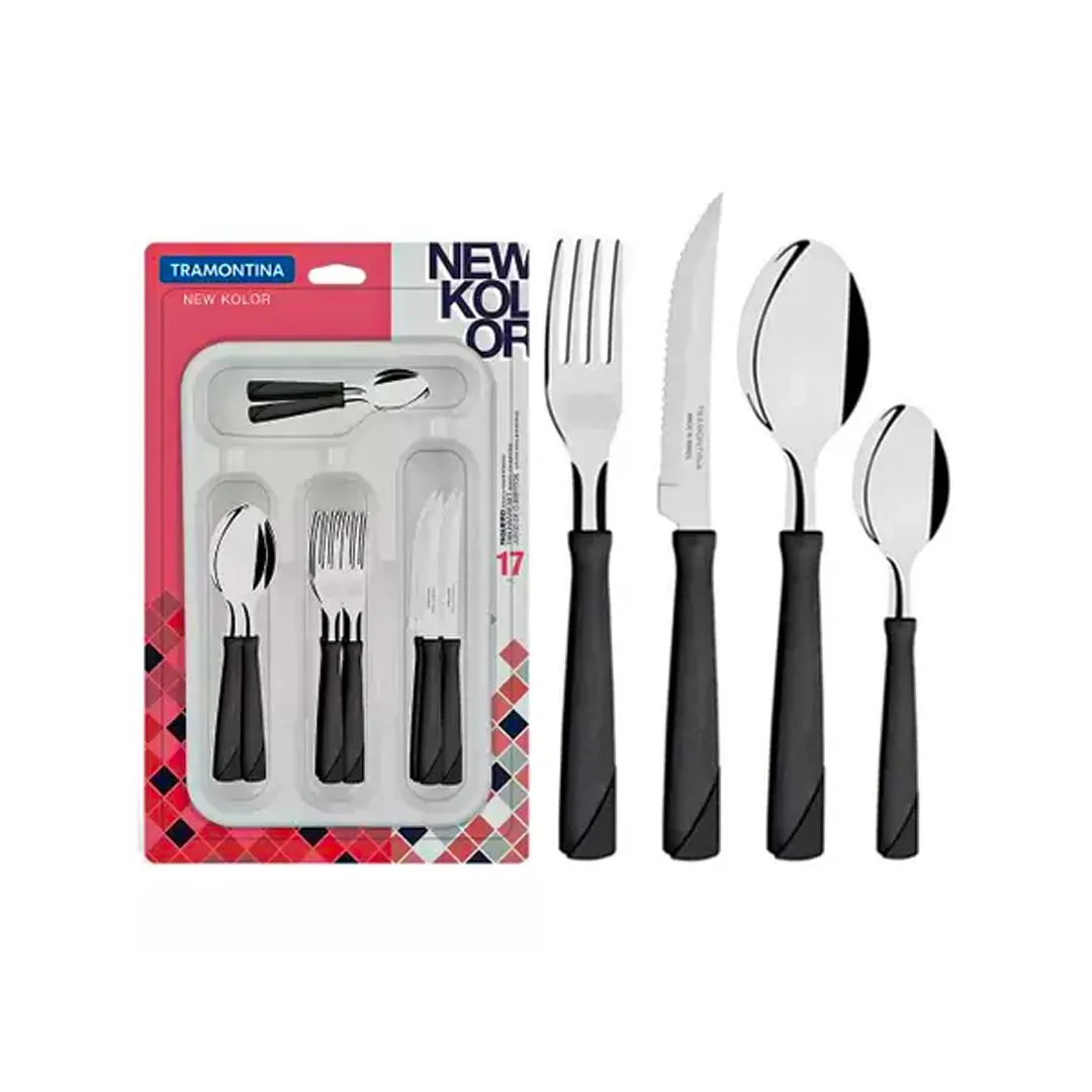 FAQUEIRO 17 PEÇAS  NEW KOLOR PRETO - SORTIDOS COM LÂMINAS DE AÇO INOX