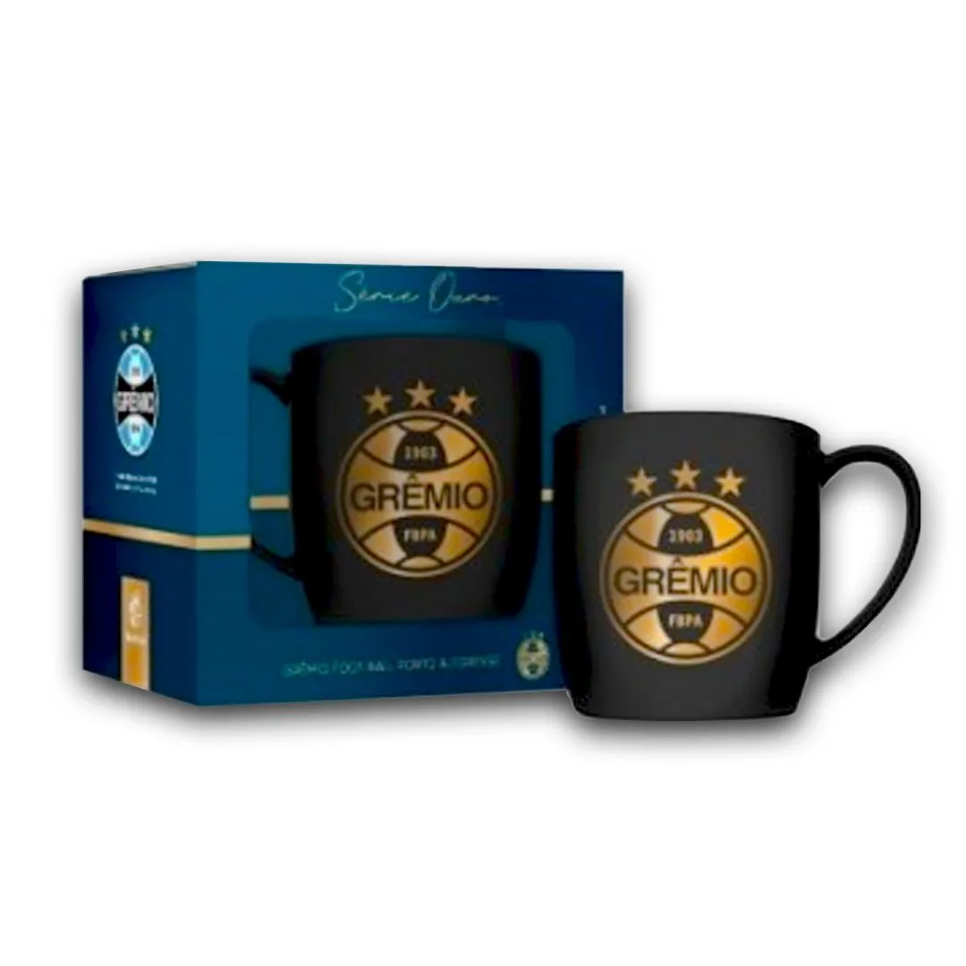 CANECA PORCELANA URBAN GRÊMIO 360ML - TIMES SÉRIE OURO