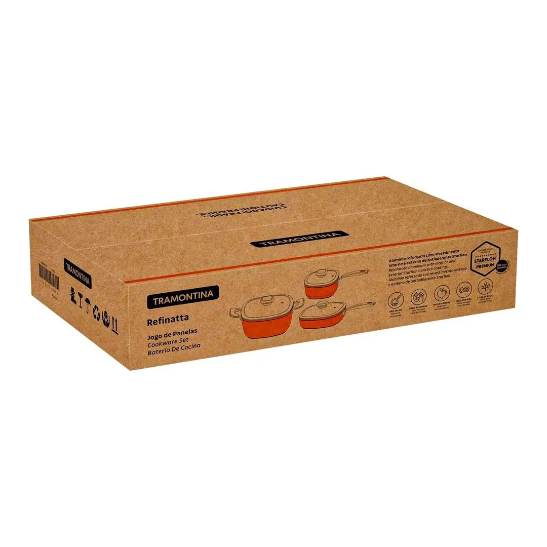 JOGO DE PANELAS 3 PEÇAS REFINATTA DOURADO - SORTIDOS DE ALUMÍNIO COM REVESTIMENTO ANTIADERENTE 