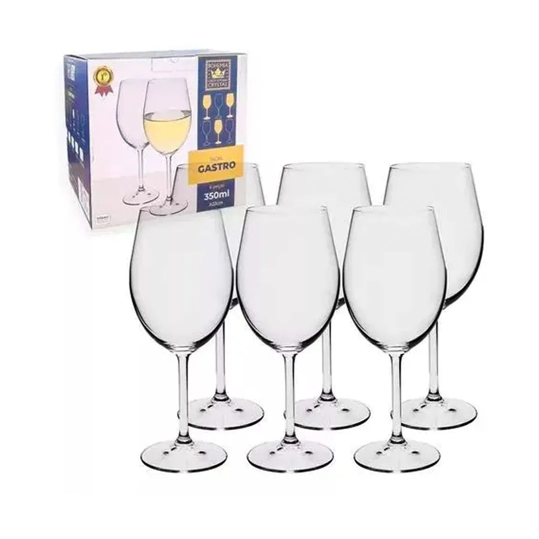 KIT DE 6 TAÇAS PARA VINHO BRANCO EM CRISTAL BOHEMIA MARTINA 350ML