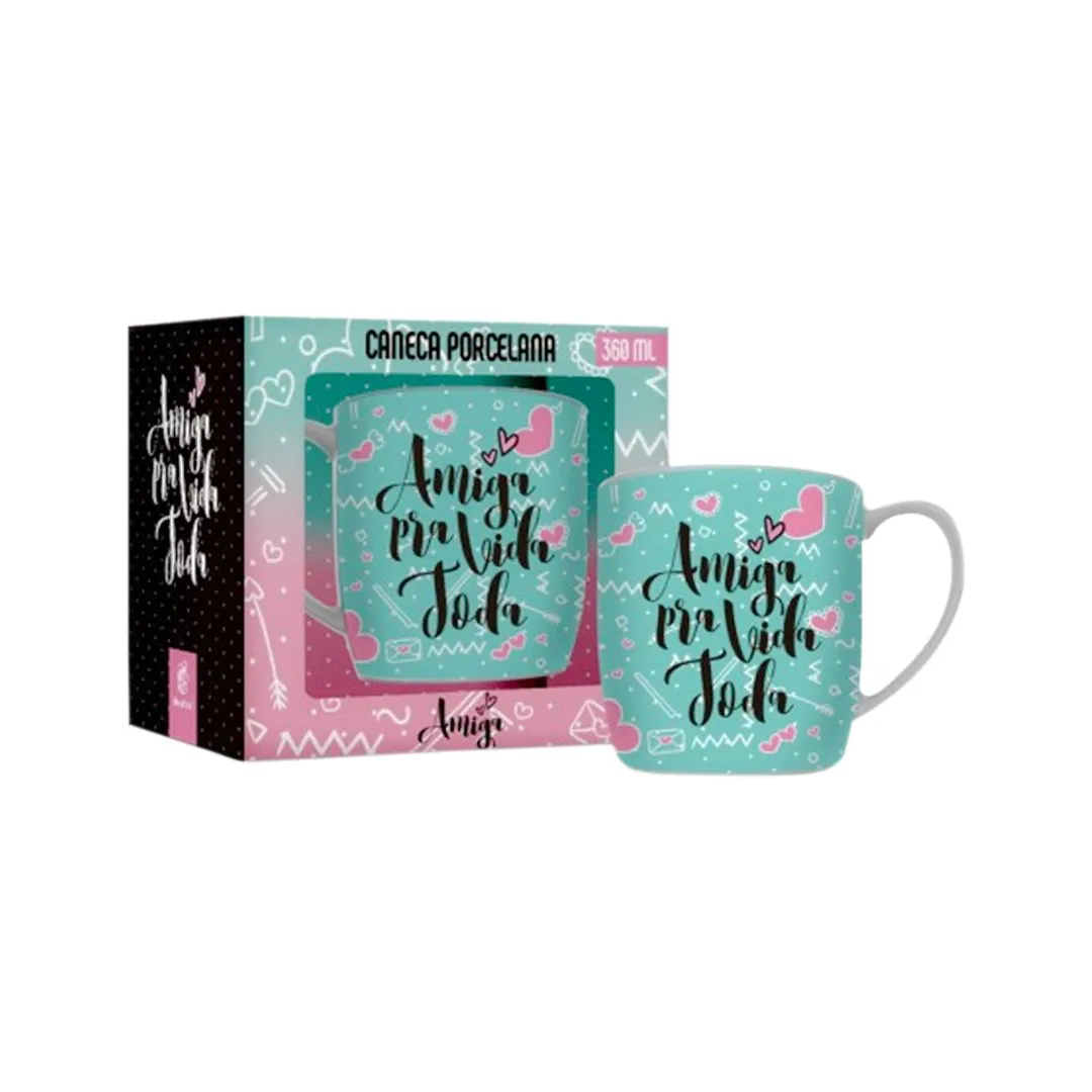 CANECA PORCELANA URBAN 300ML - AMIGA PARA  VIDA TODA  