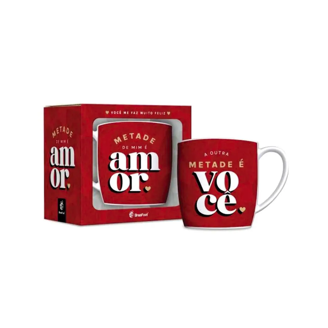 CANECA PORCELANA URBAN 300ML - METADE DE MIM É VOCÊ