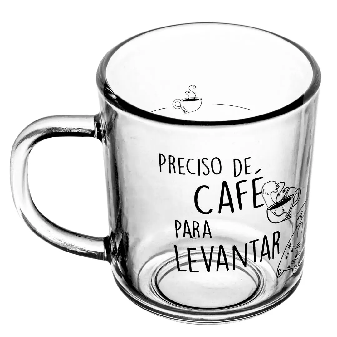 CJ 2 CANECAS DE VIDRO CAFÉ PARA LEVANTAR 220ML 