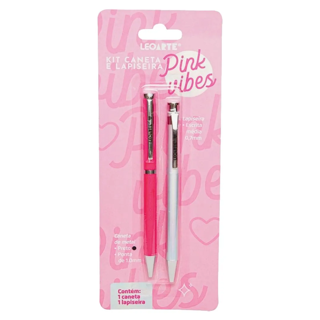 KIT PINK VIBES C/1 CANETA E 1 LAPISEIRA LEOARTE 