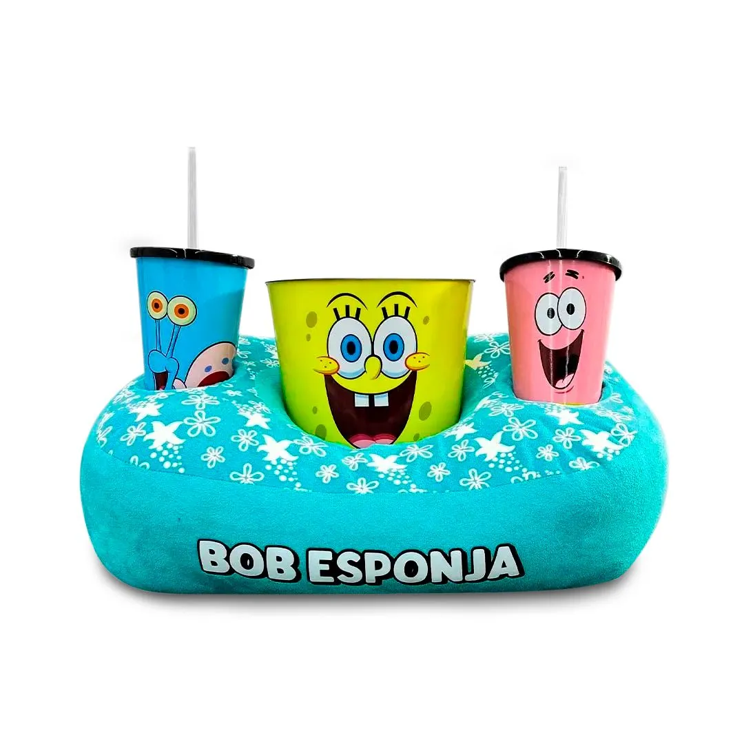 KIT ALMOFADA PIPOCA FIBRA SUEDE BOB ESPONJA 