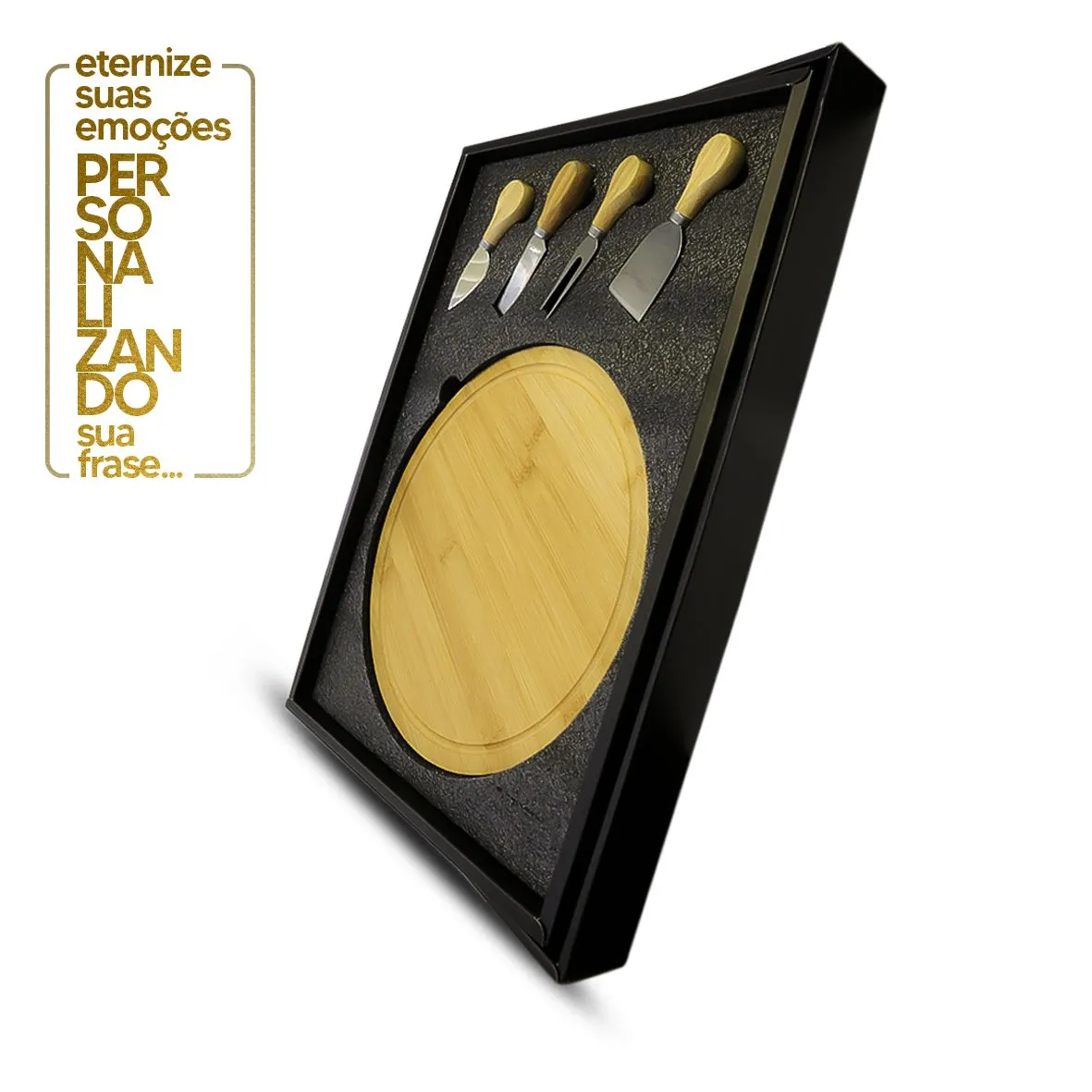 TÁBUA DE QUEIJO REDONDA + 4 UTENSILIOS 