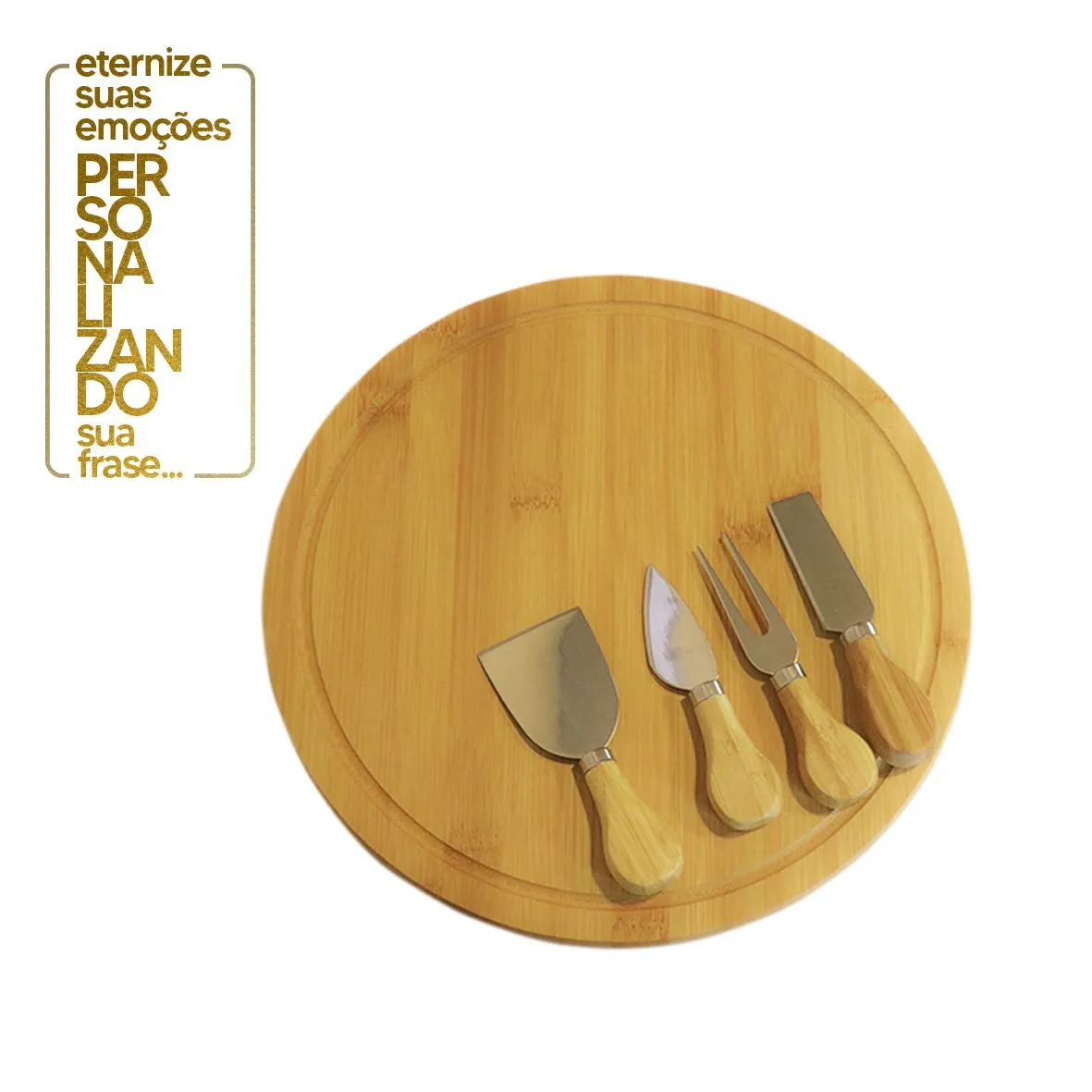 TÁBUA DE QUEIJO REDONDA + 4 UTENSILIOS 
