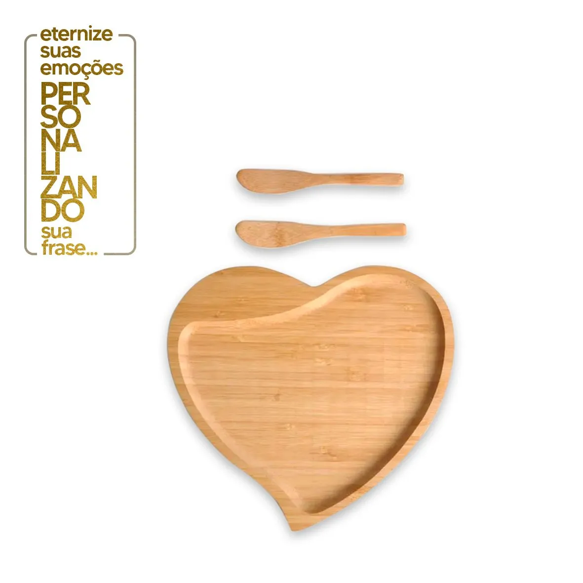 PETISQUEIRA EM BAMBU COM FORMATO DE CORAÇÃO COM ESPATULAS 