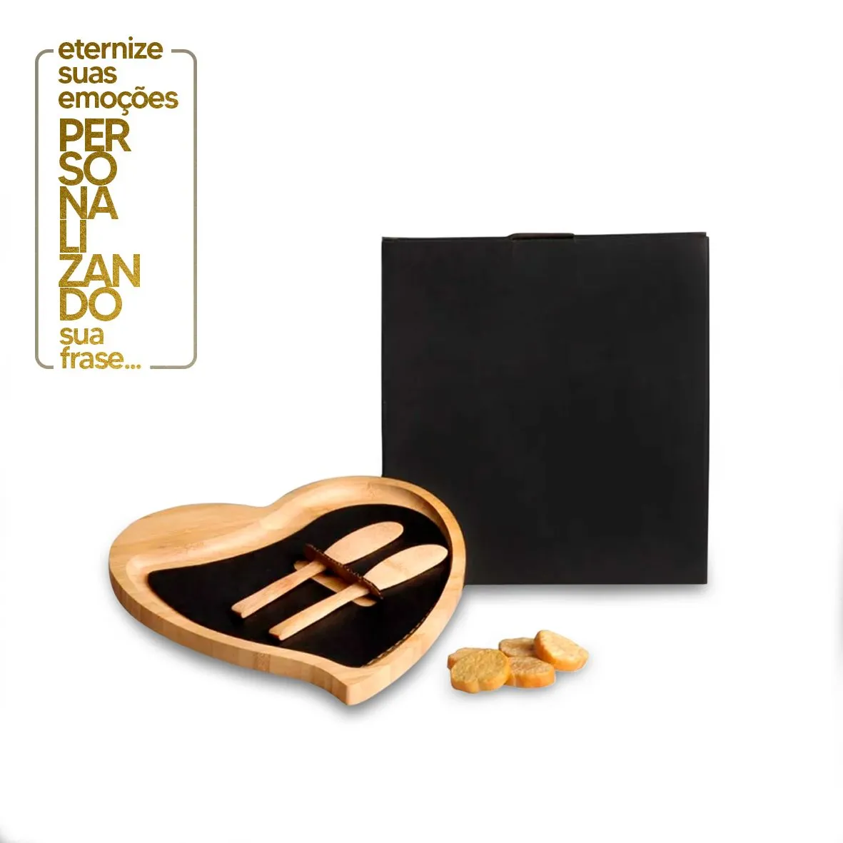 PETISQUEIRA EM BAMBU COM FORMATO DE CORAÇÃO COM ESPATULAS 