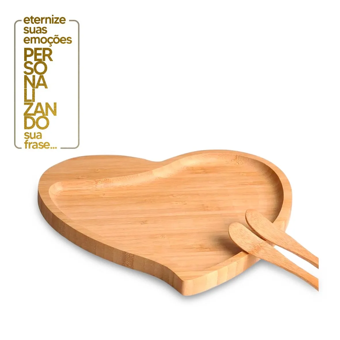 PETISQUEIRA EM BAMBU COM FORMATO DE CORAÇÃO COM ESPATULAS 