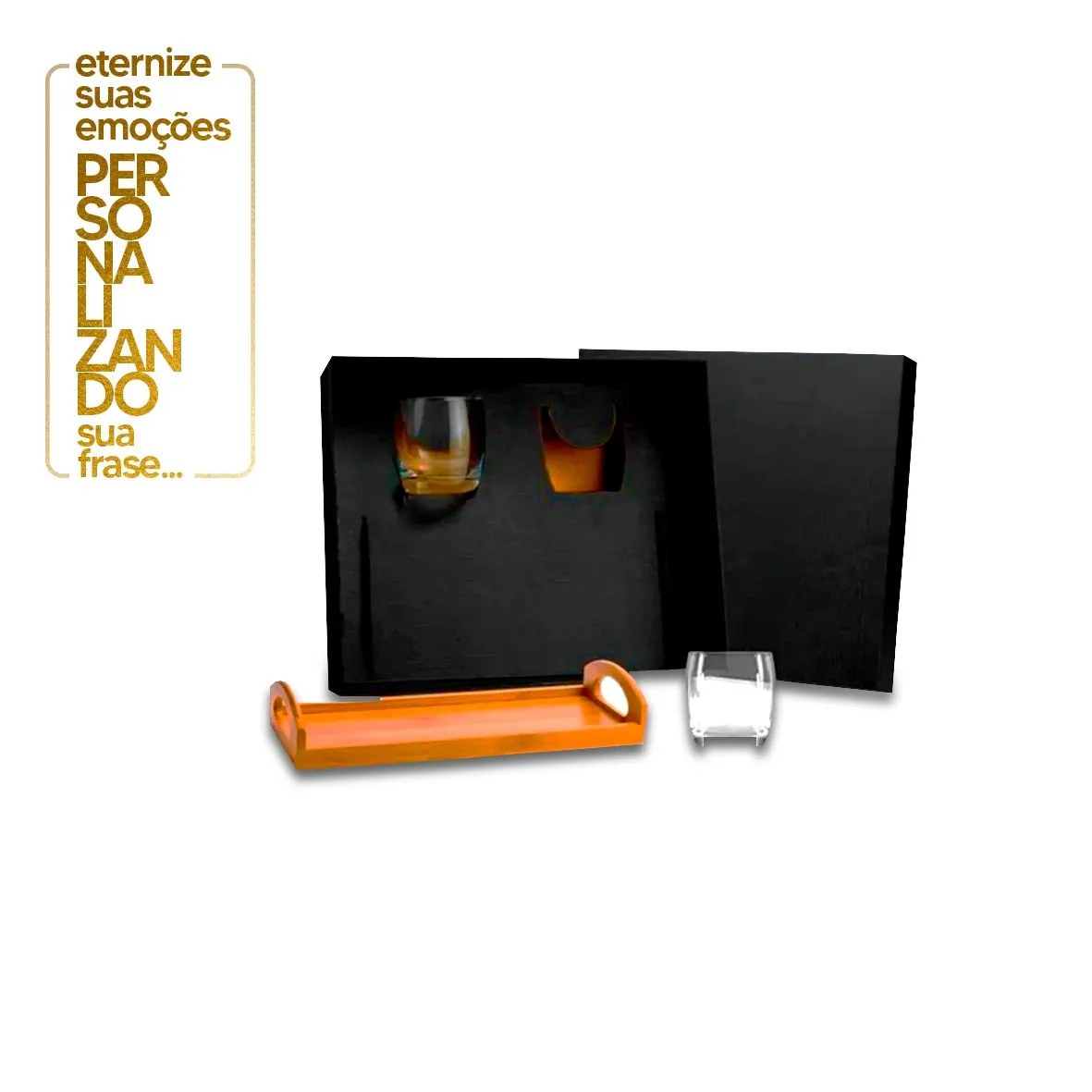 KIT WHISKY C/ BANDEJA E COPOS - 3 PEÇAS