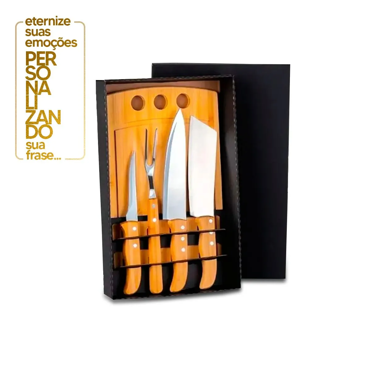 KIT PARA CHURRASCO / COZINHA EM BAMBU / INOX - 5 PÇS