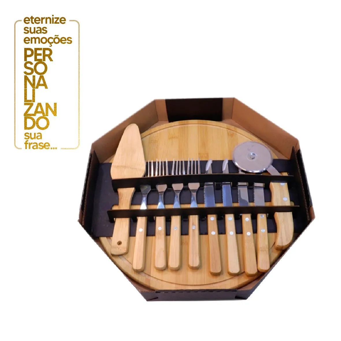 CONJ. PARA PIZZA EM BAMBU 35 CM  11 PCS 