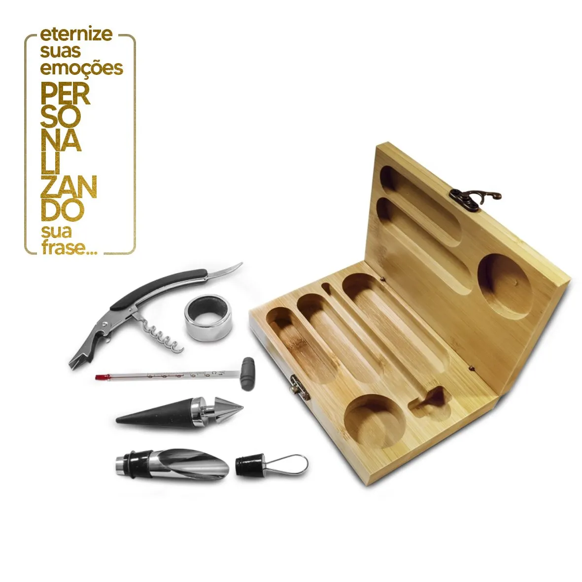 KIT DE ACESSORIOS PARA VINHO COM ESTOJO EM BAMBU  / 6 PEÇAS