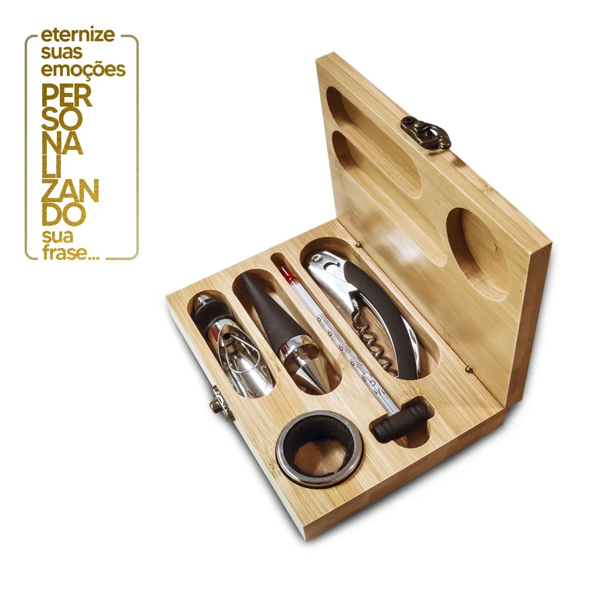 KIT DE ACESSORIOS PARA VINHO COM ESTOJO EM BAMBU  / 6 PEÇAS