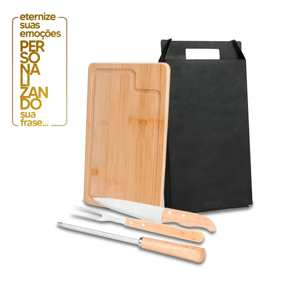 CONJUNTO PARA CHURRASCO EM BAMBU / INOX / MADEIRA - 4 PEÇAS