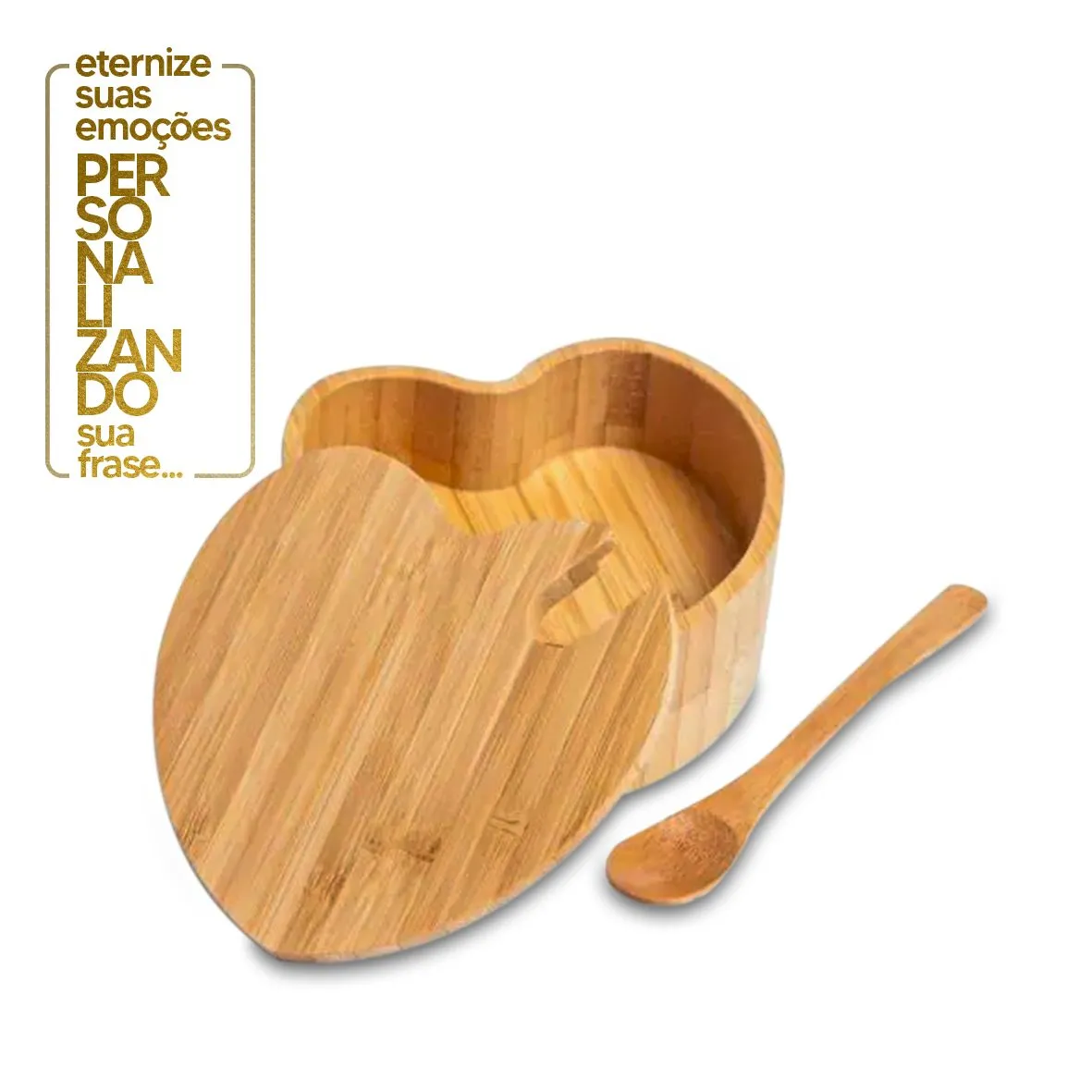 AÇUCAREIRO FORMATO CORAÇÃO E COLHER EM BAMBU