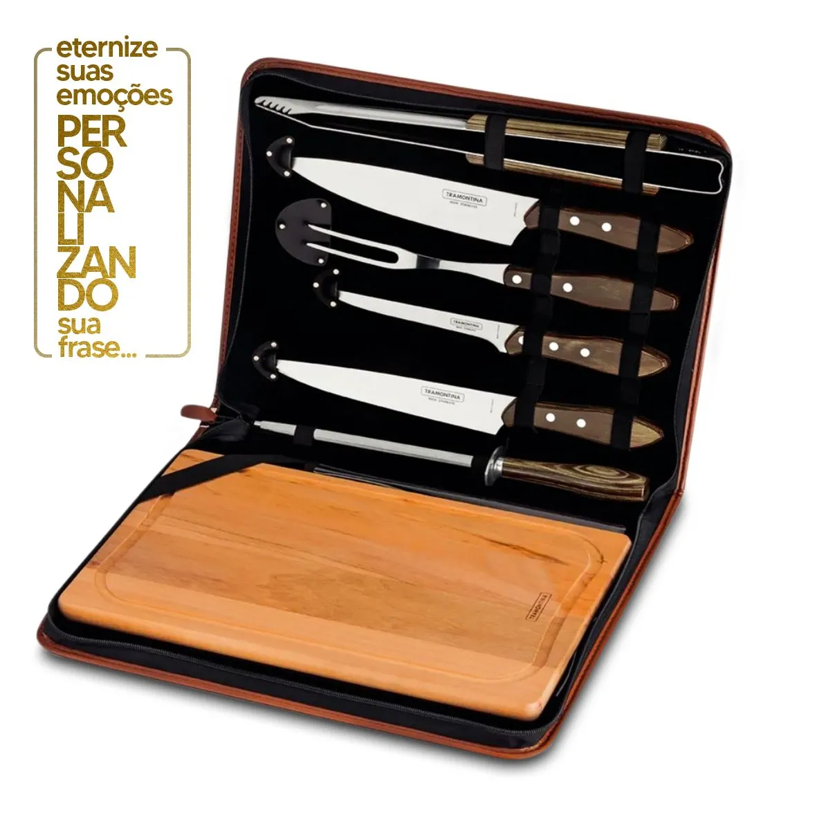 KIT CHURRASCO 8 PEÇAS POLYWOOD CASTANHO - SORTIDOS