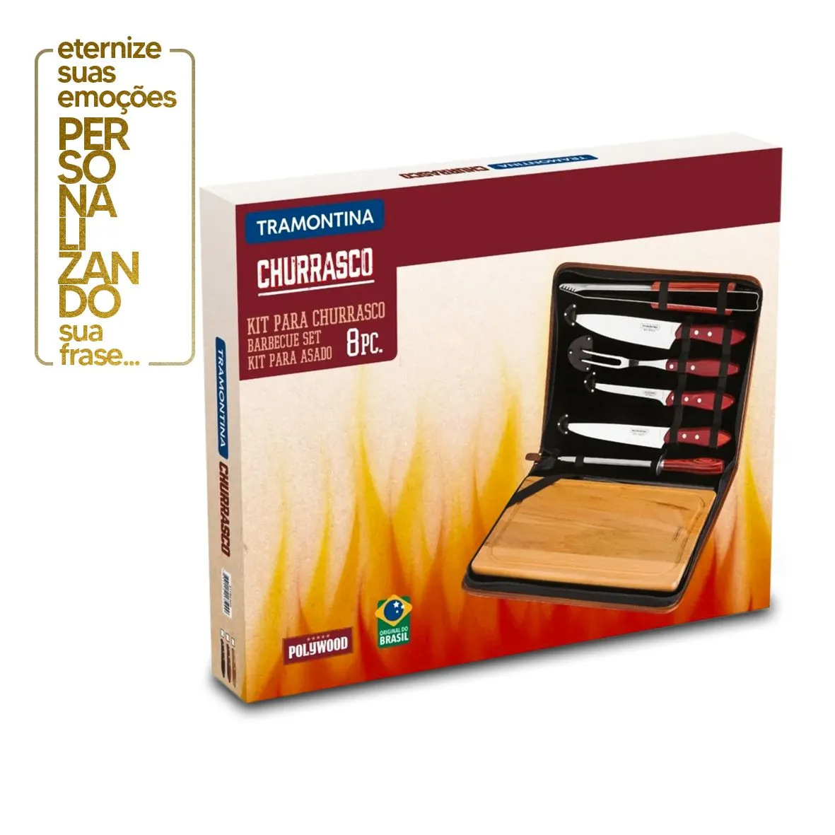KIT CHURRASCO 8 PEÇAS POLYWOOD CASTANHO - SORTIDOS