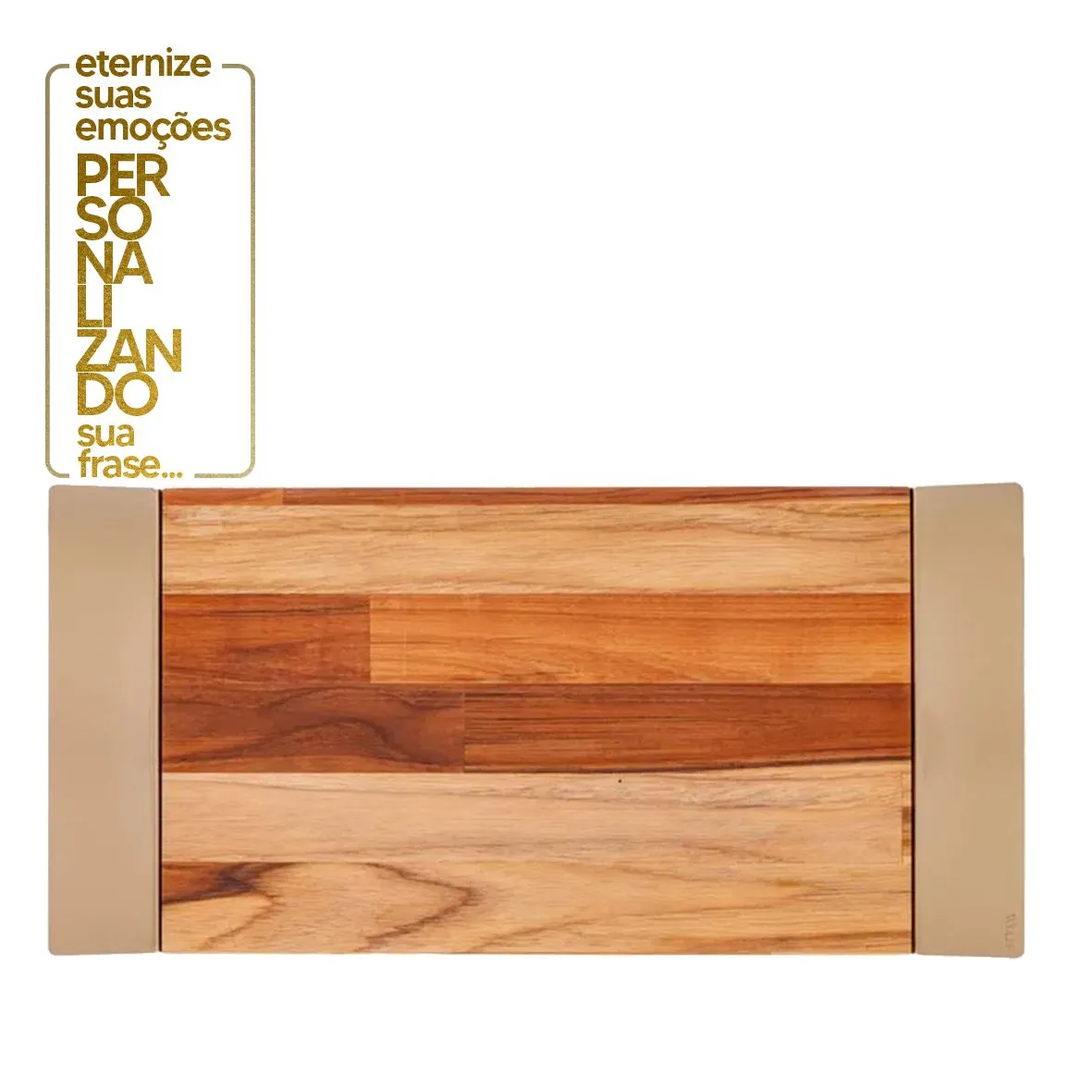 BANDEJA DE MADEIRA COM ALÇA DE AÇO INOX TECA CHAMPANHE 