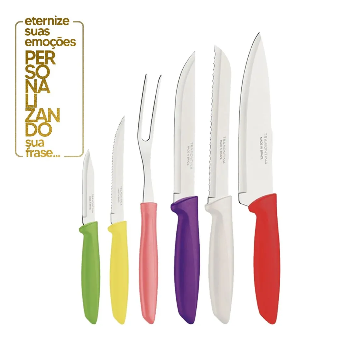 JOGO DE FACAS PLENUS 6 PEÇAS MISTO - SORTIDO COM LÂMINAS DE AÇO INOX E CABOS DE POLIPROPILENO