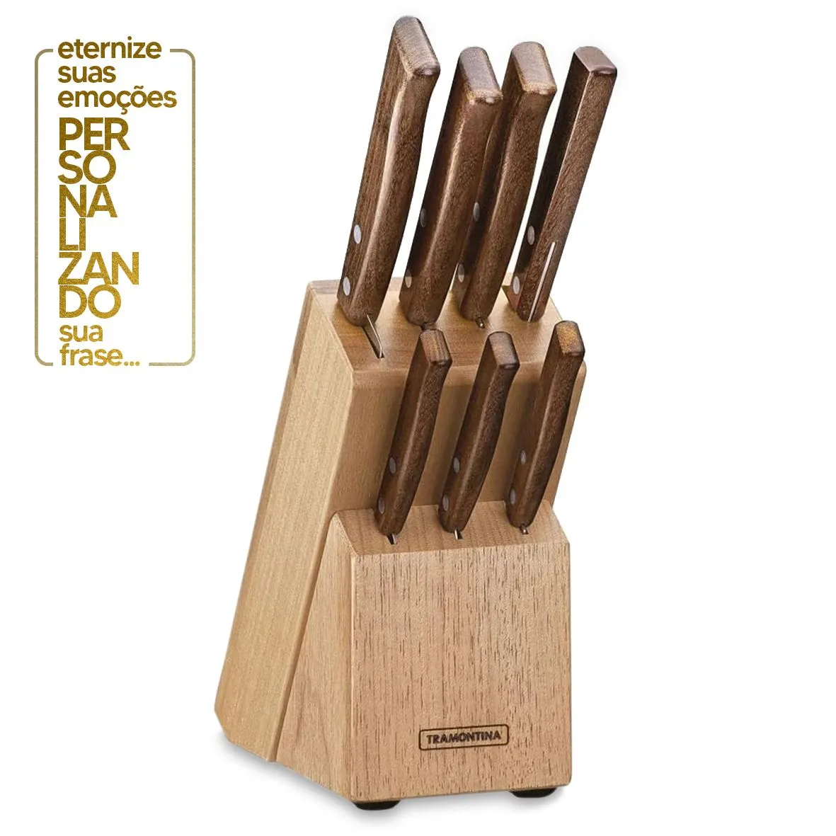 JOGO DE FACAS 8 PEÇAS TRADICIONAL - SORTIDO COM LÂMINAS DE AÇO INOX E CABO DE MADEIRA