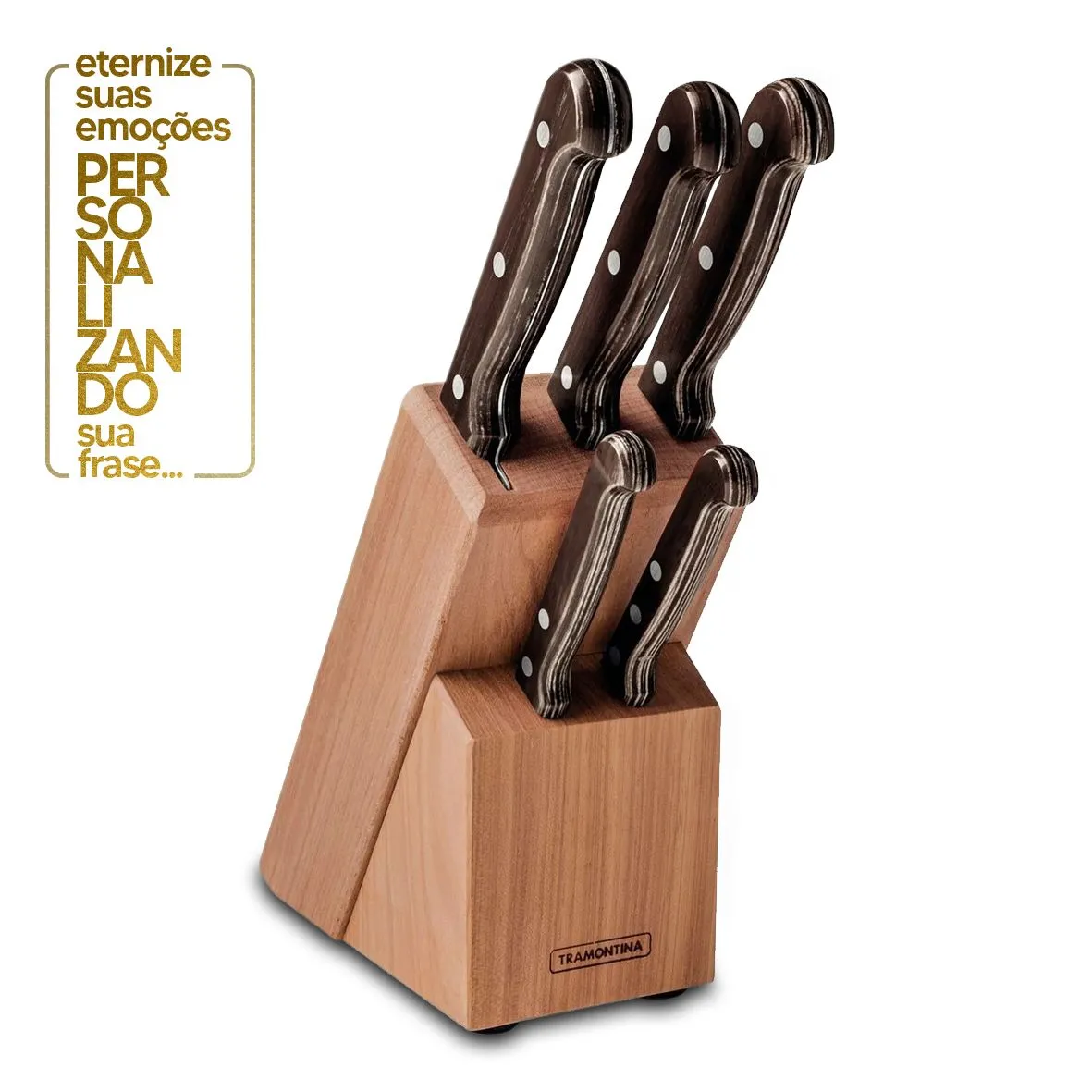 JOGO DE FACAS 6 PEÇAS POLYWOOD CASTANHO - SORTIDOS COM LÂMINAS DE AÇO INOX E CABOS DE MADEIRA