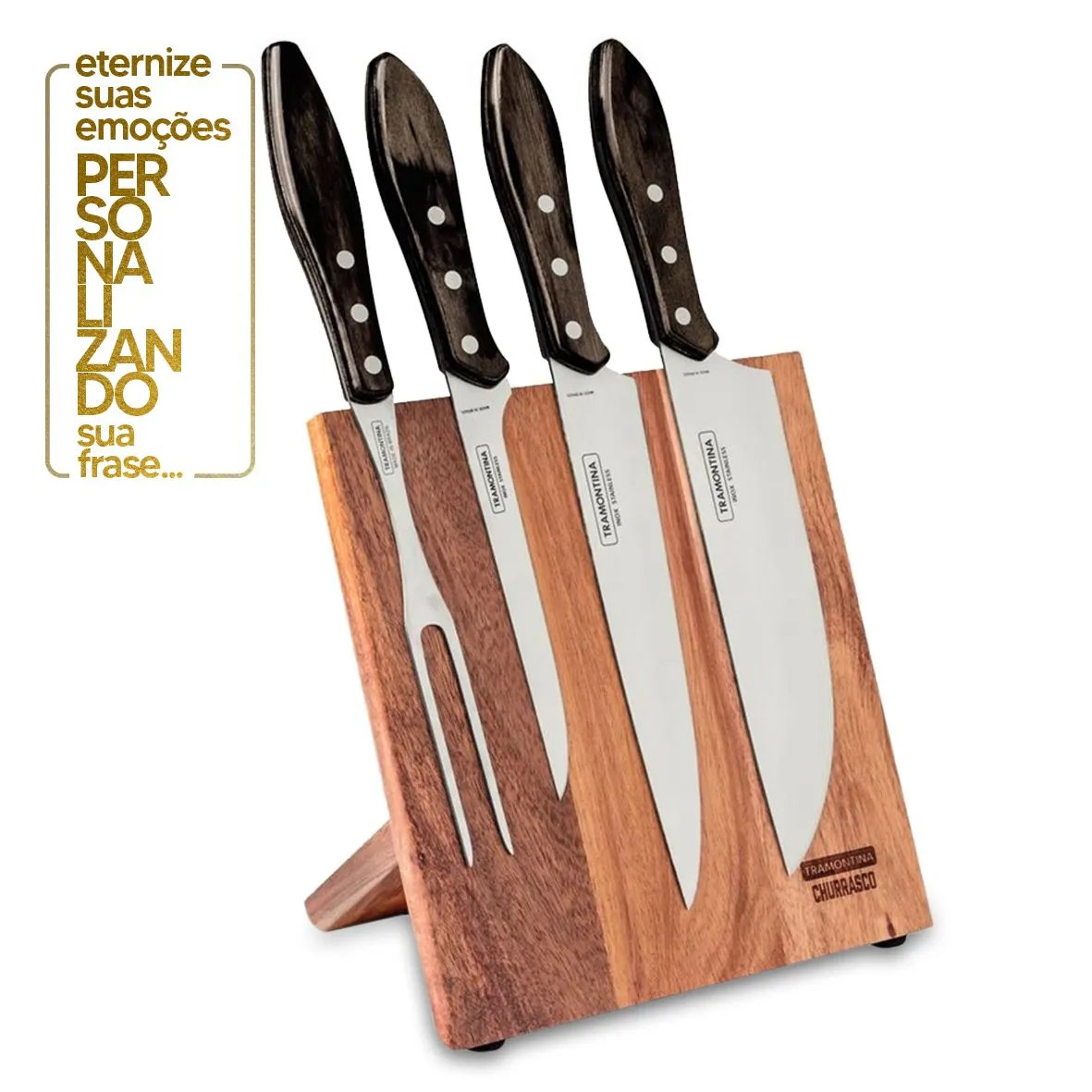 JOGO PARA CHURRASCO 5 PEÇAS POLYWOOD CASTANHO - SORTIDOS COM LÂMINAS AÇO